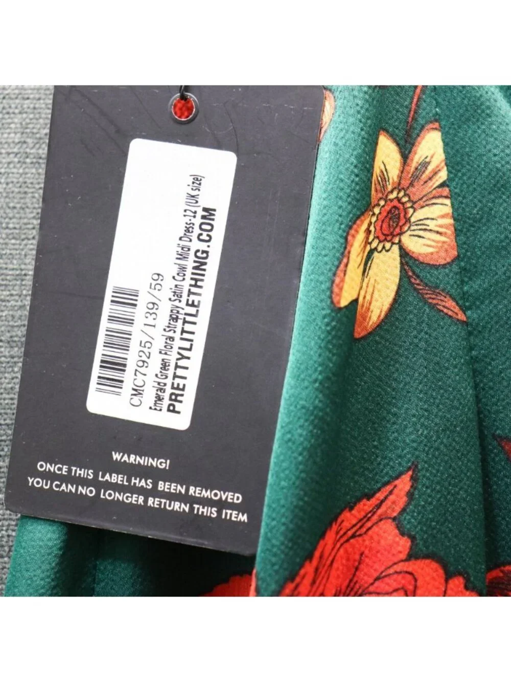 Pretty Little Thing Emerald Green Floral Strappy Satin Cowl Midi Dress NWT - Picture 3 of 16